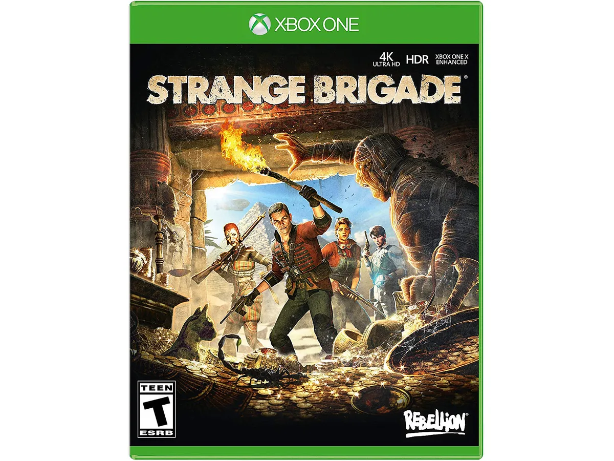 Standard Xbox One game case with Strange Brigade cover art