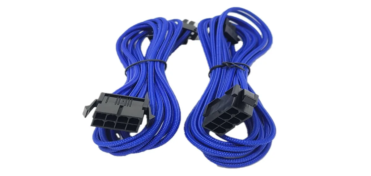 Micro Connectors Micro Connectors 1.5ft Sleeved 8 (6+2) Pin PCI-e GPU Power Extension Cable Blue 2-Pack — product photo