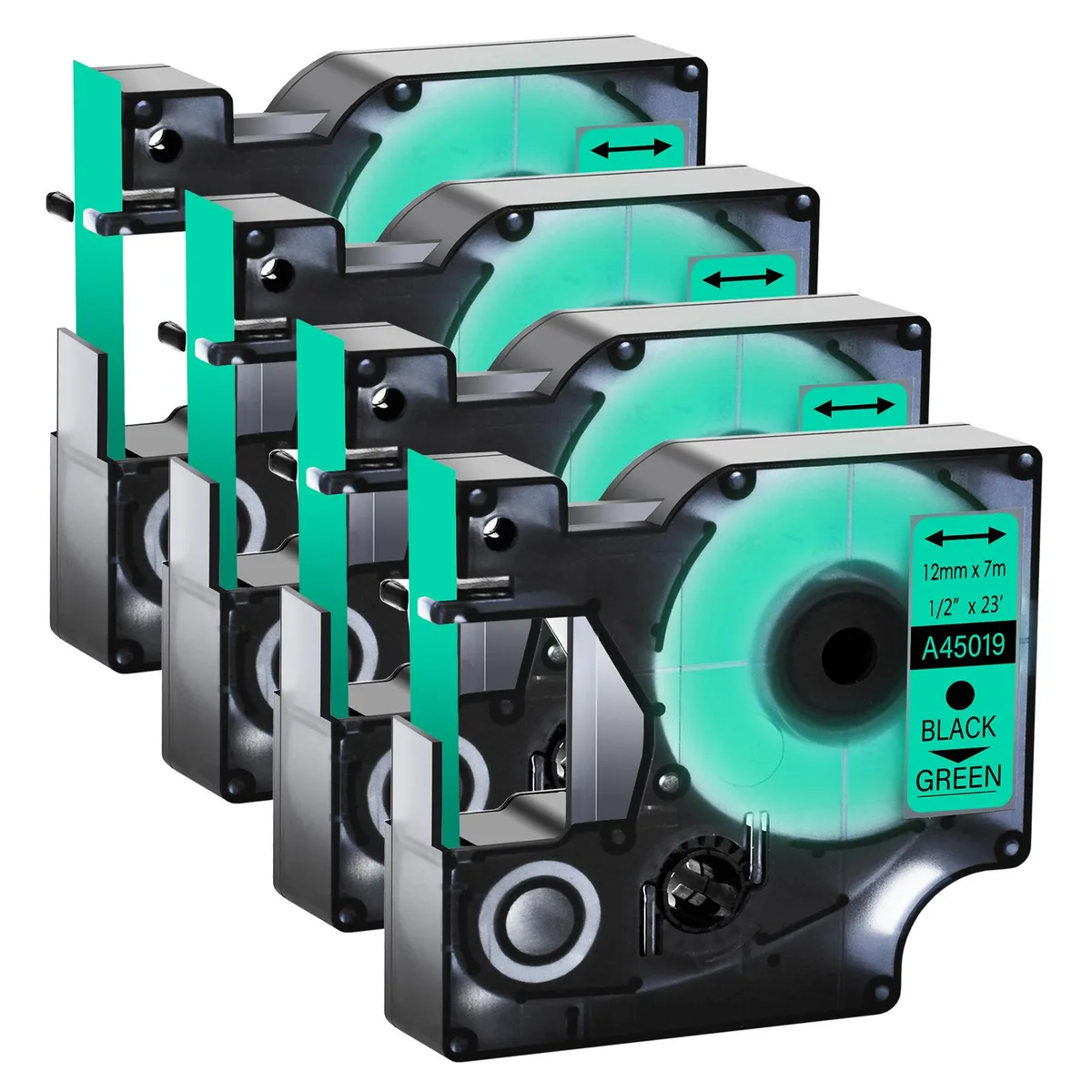 GREENCYCLE GREENCYCLE 45019 D1 Label Tape Black on Green 12mm x 23ft 4 Pack — product photo