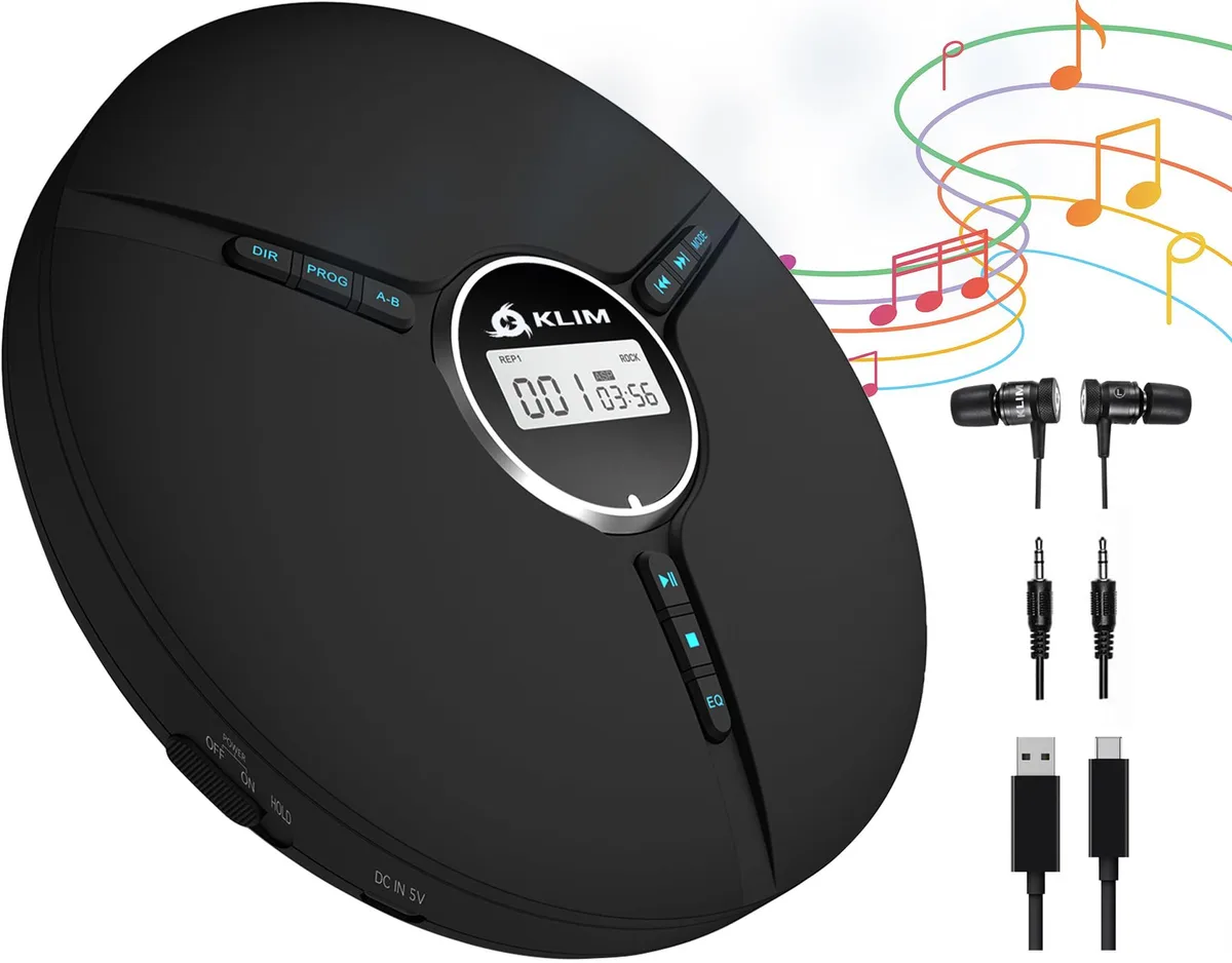  KLIM Discman CD Player with Fusion Earbuds Black — product photo