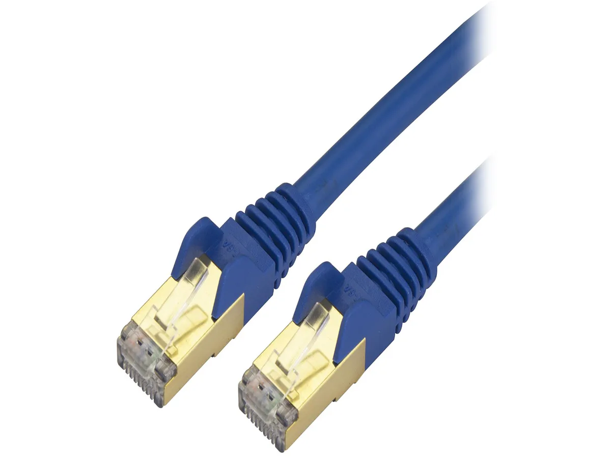 Blue shielded Cat6a patch cable 2 ft with snagless RJ45 connectors