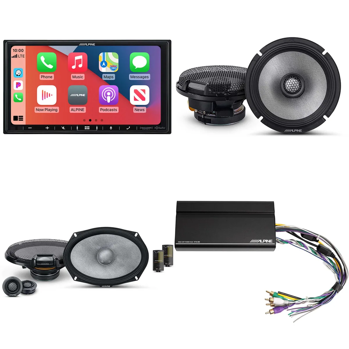 Alpine Alpine iLX-407 7-Inch Receiver with R2-S69C 6x9" Component, R2-S65 6.5" Coaxial &amp; KTA-450 Power Pack — product photo