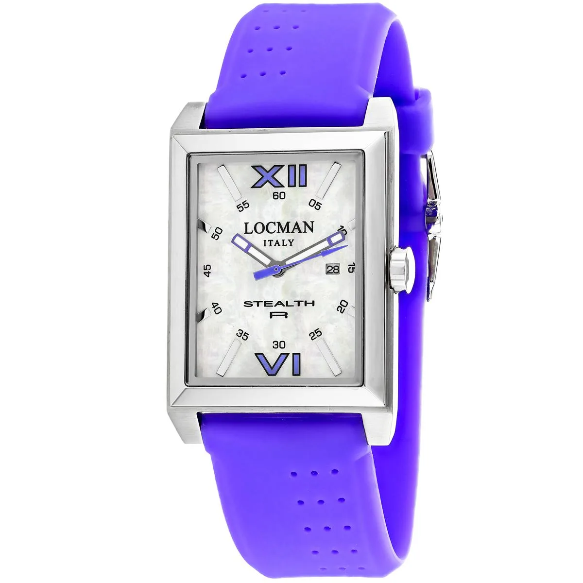 Locman Classic stainless steel watch with white mother-of-pearl dial and silicone strap