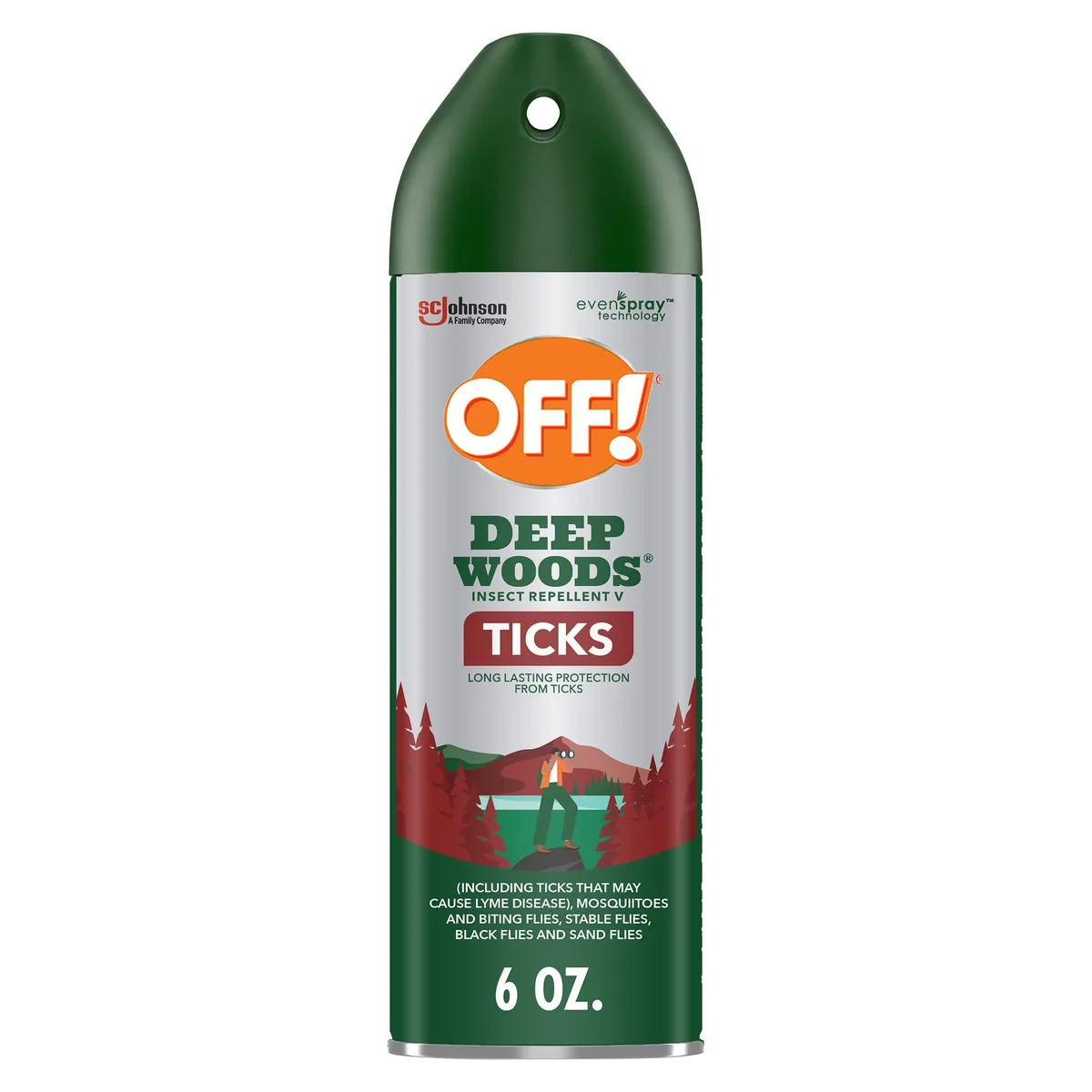 Green aerosol can labelled OFF! Deep Woods 25% DEET 6 ounce