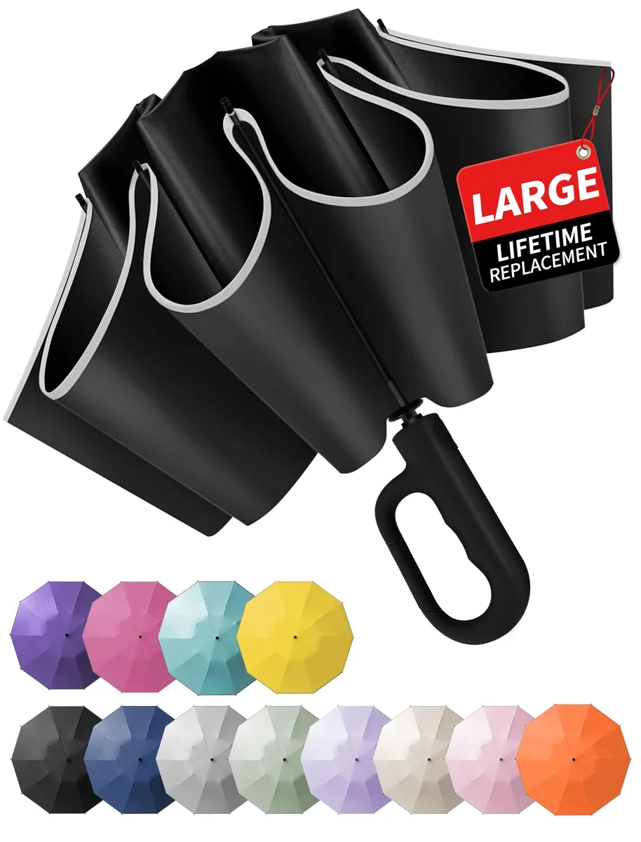 Jorilis Inverted Umbrella 46" Black Carabiner Handle 10 Ribs 14.9" Folded 46.5" Open 1.03 lb — product photo