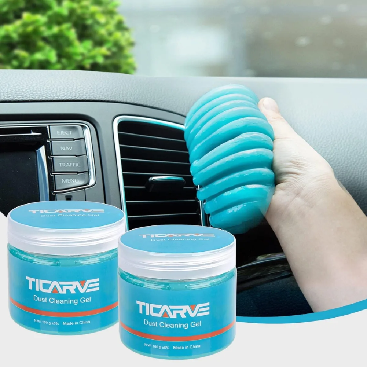 Two blue cleaning gel jars in rectangular containers