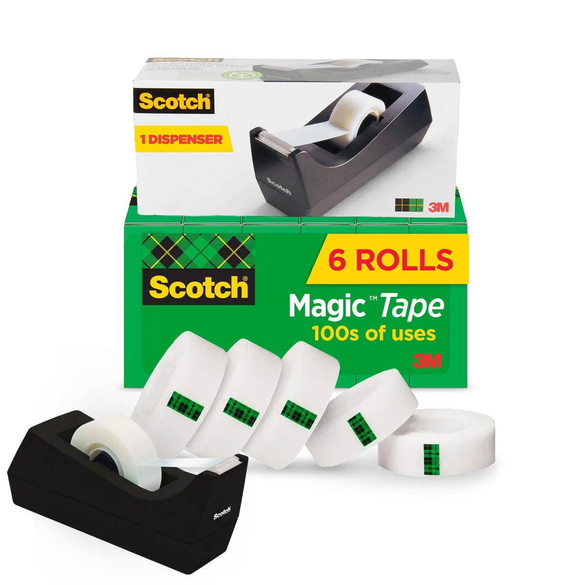  Scotch 810K6C38 Magic Tape 6 Rolls 3/4" x 1000" Plus 1 Desktop Tape Dispenser — product photo