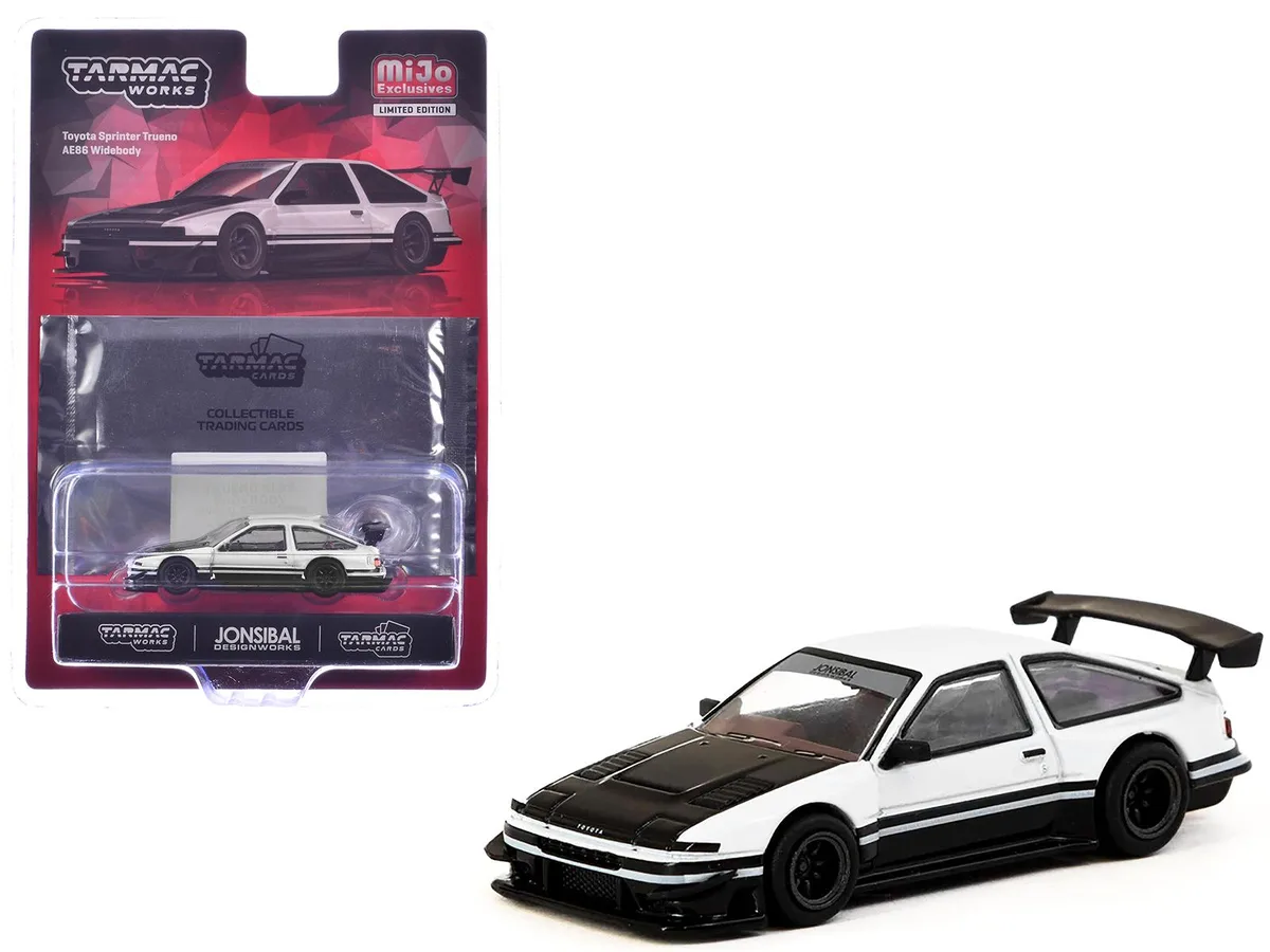 Tarmac Works Tarmac Works Toyota Sprinter Trueno AE86 Widebody RHD White Black 1/64 Diecast — product photo