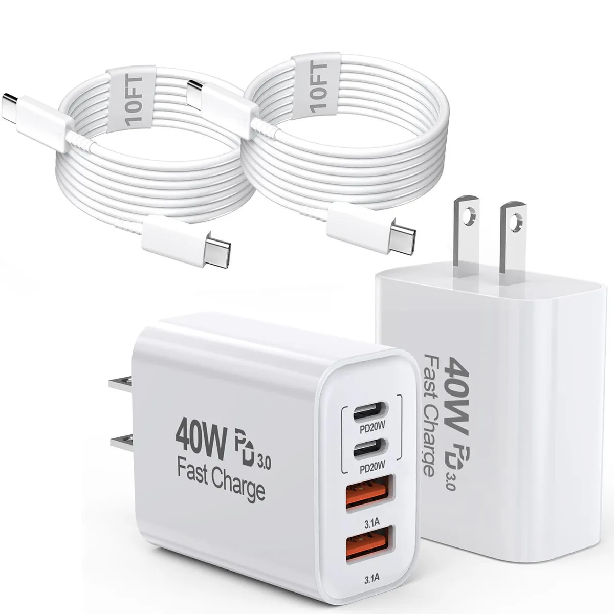 BONAEVER BONAEVER 40W 4-Port USB-C Charger with 2×10ft Cables — product photo
