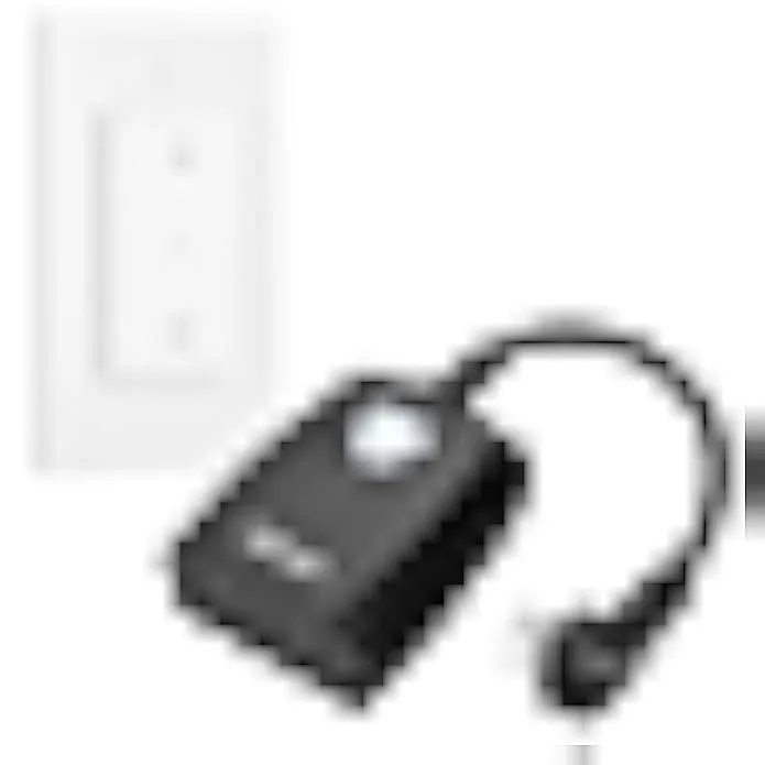 White weatherproof dual-outlet receiver with short cord and magnetic handheld remote