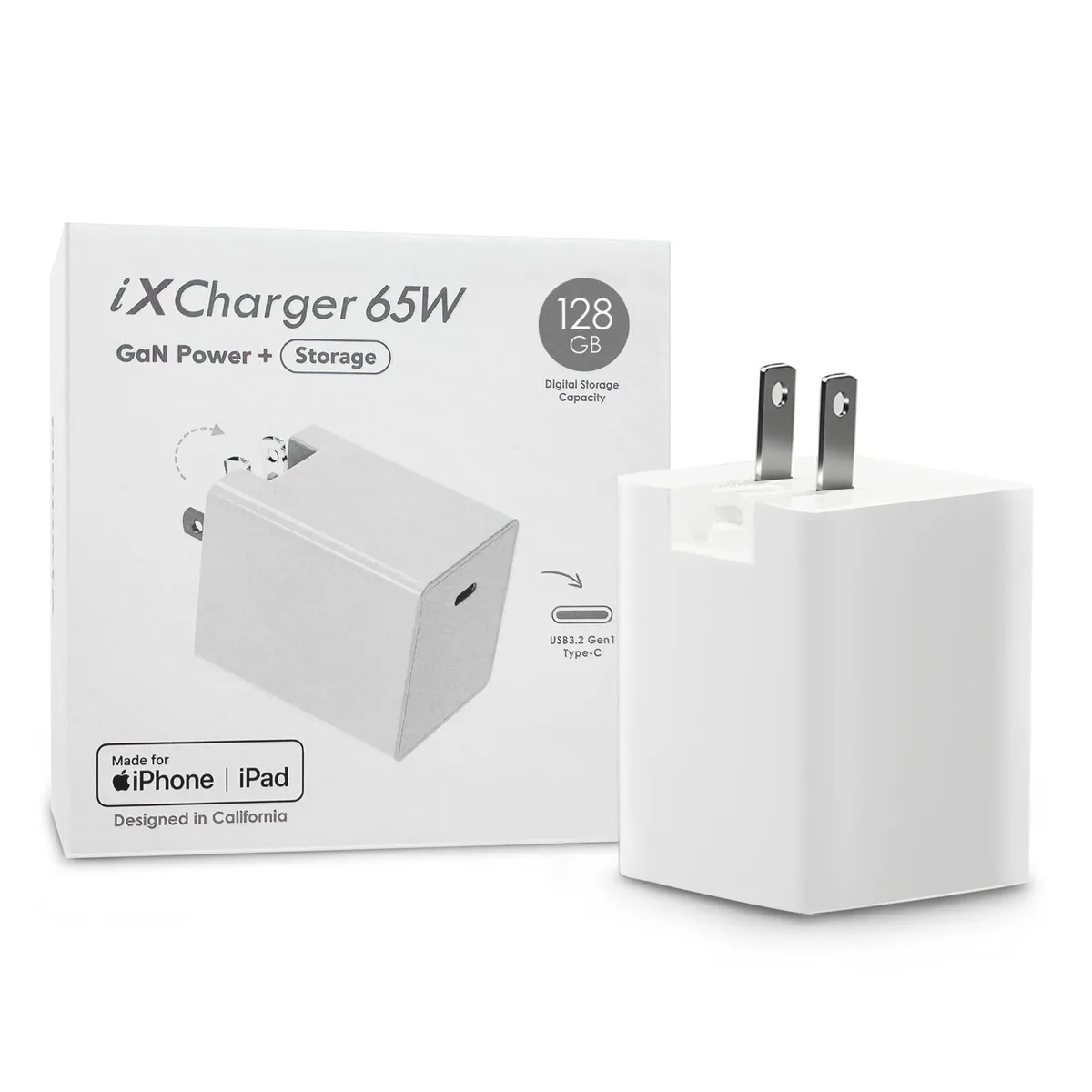 PIODATA PIODATA iXCharger 65W USB-C Charger 128GB White — product photo