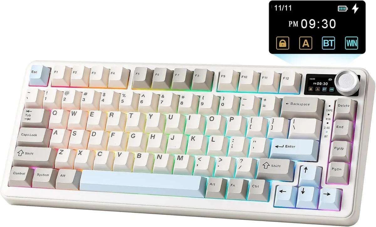 TUKO TUKO 75% Wireless Mechanical Gaming Keyboard with Screen and Knob, QMK/VIA, 8000mAh Battery — product photo