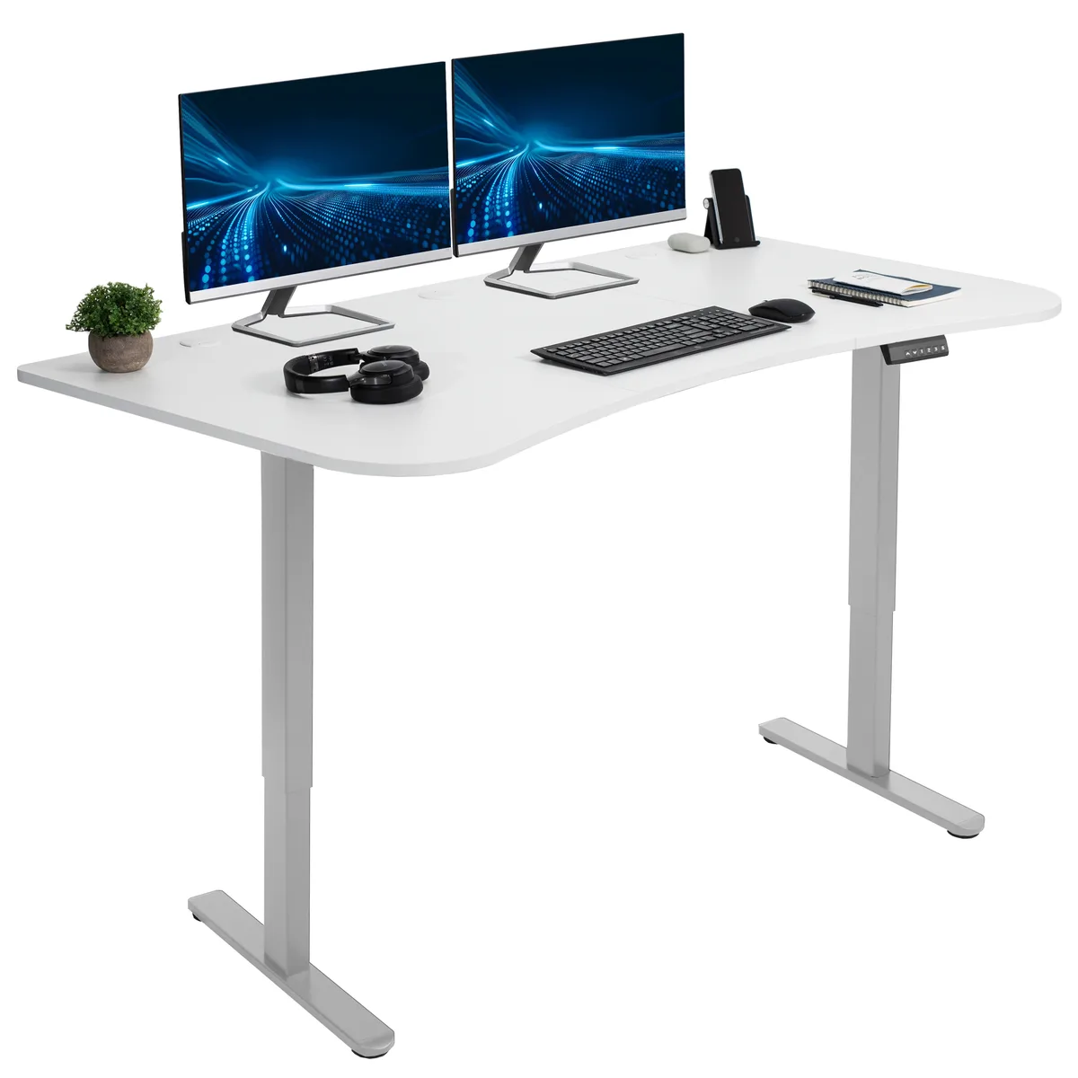 VIVO VIVO Electric 63 x 32 Stand Up Desk, White Top, Gray Frame — product photo