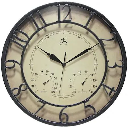 Black 16 in. 3D clock with hygrometer and thermometer