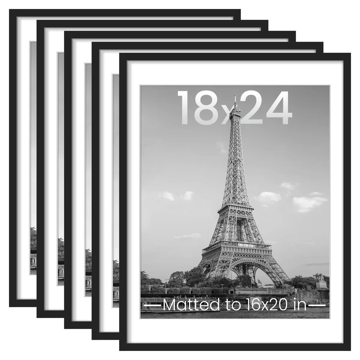 Five black vinyl frames 18x24 inches with HD plastic cover