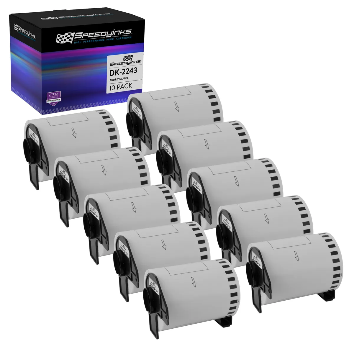 SpeedyInks SpeedyInks DK-2243 White Paper Tape 4 in x 100 ft 10-Pack — product photo