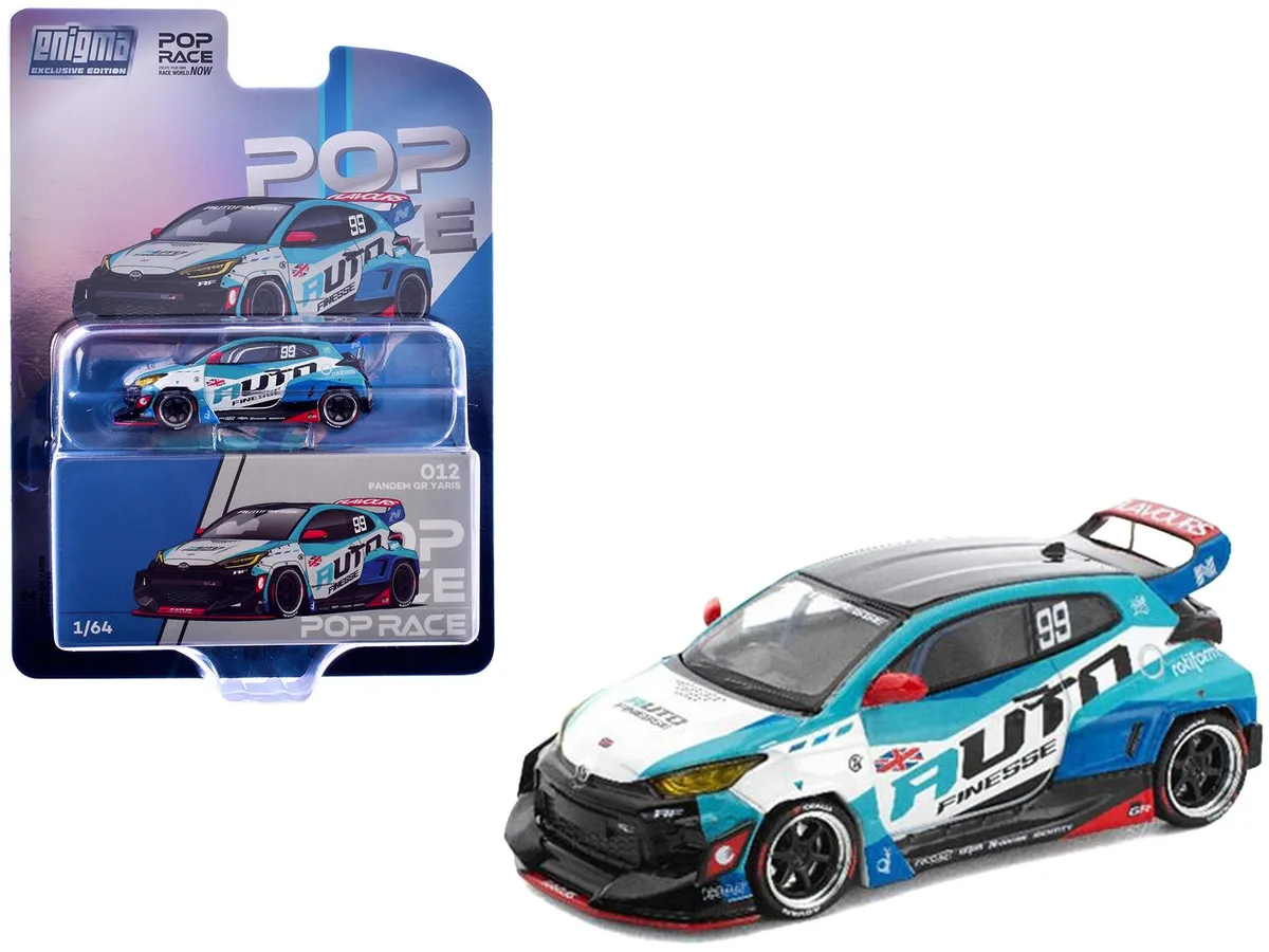 Pop Race Pop Race Pandem GR Yaris RHD #99 Auto Finesse Blue White Enigma Exclusive Edition 1/64 Diecast Car — product photo