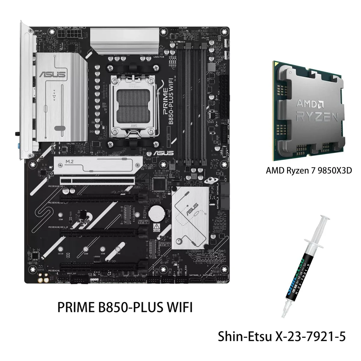 ASUS ASUS PRIME B850-PLUS WIFI + Ryzen 7 9850X3D AMD motherboard CPU combo — product photo