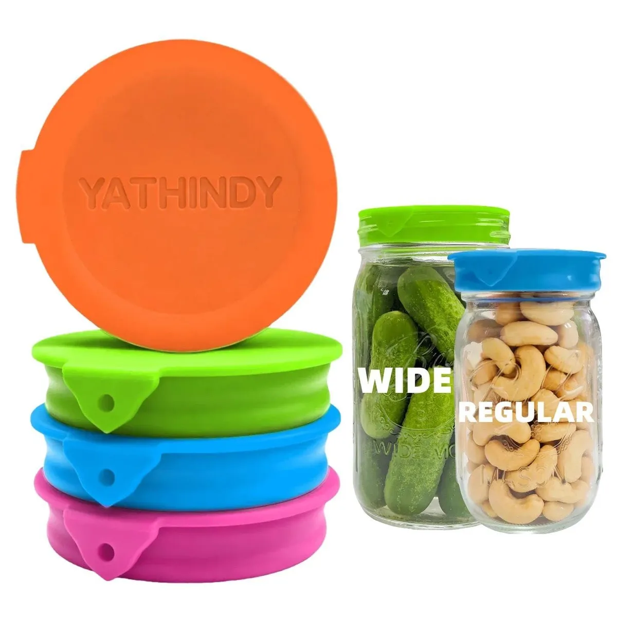Flexible silicone jar lid in single colour, fits regular and wide mouths