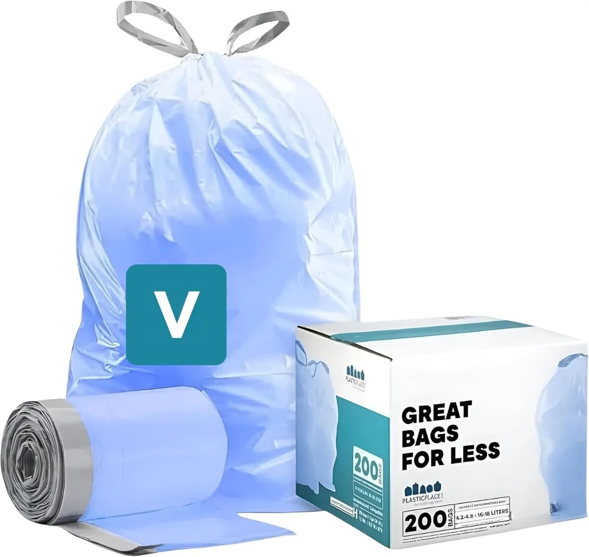 Pack of 100 tinted blue drawstring trash bags 4.8 gallon