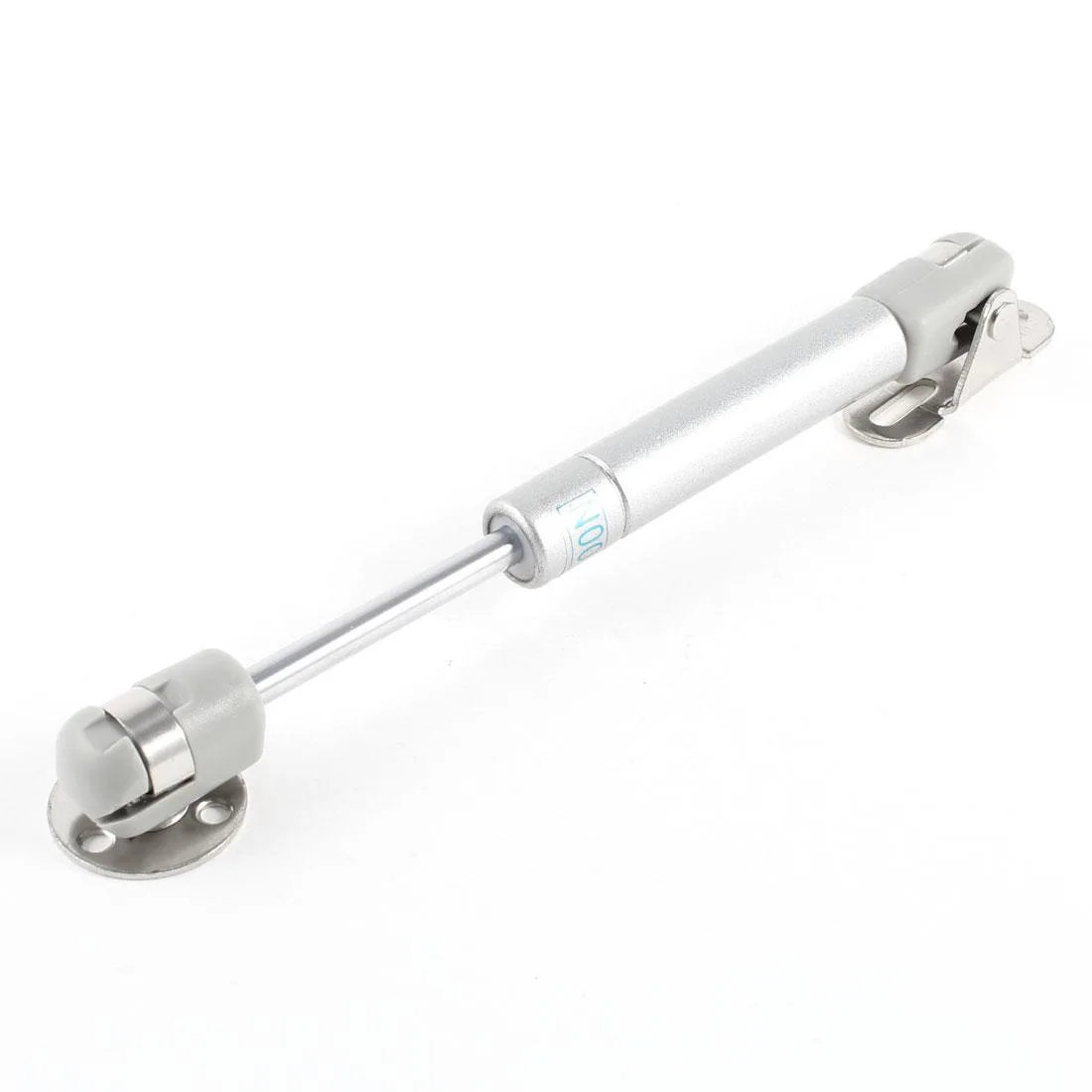 Silver metal gas spring cylinder 200mm long with black rod end fittings