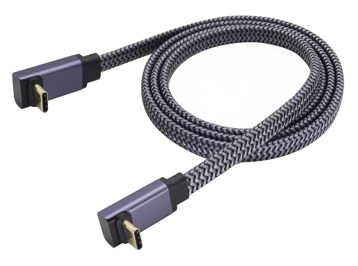 Vszerda Vszerda USB C 3.1 flat braided cable 1 m 60 W 10 Gbps 90° up/down angled male-male black/grey — product photo