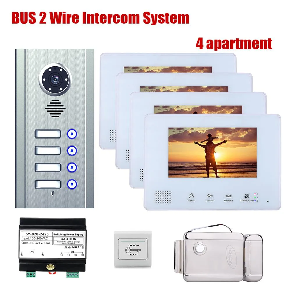 visiPower visiPower 7" 2-Wire Video Intercom Kit — 1 doorbell + 4 monitors + Elec Lock — product photo