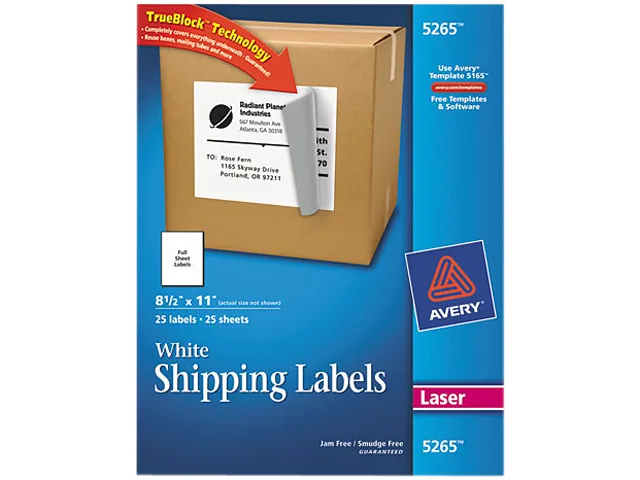 Avery Avery 5265 Shipping Labels 8-1/2" x 11" 25 Sheets — product photo