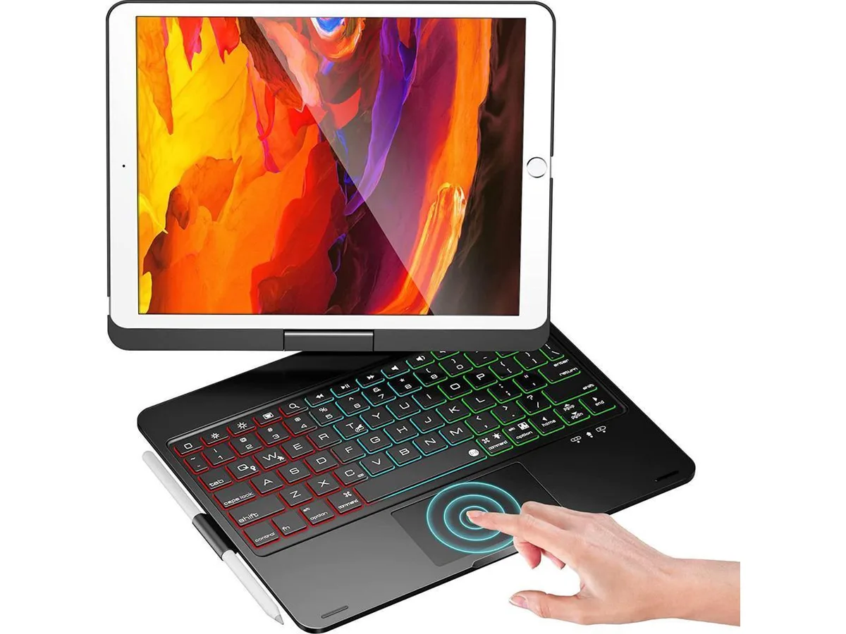Black keyboard case with rotatable trackpad and pencil holder for 10.2 and 10.5 inch iPad