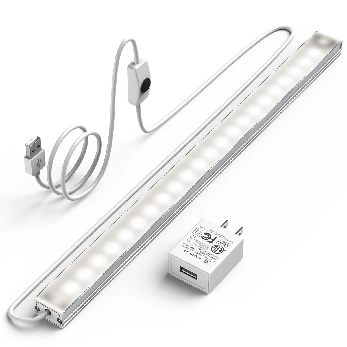 White 12 inch LED light bar with silicone dimmer switch and built-in magnet
