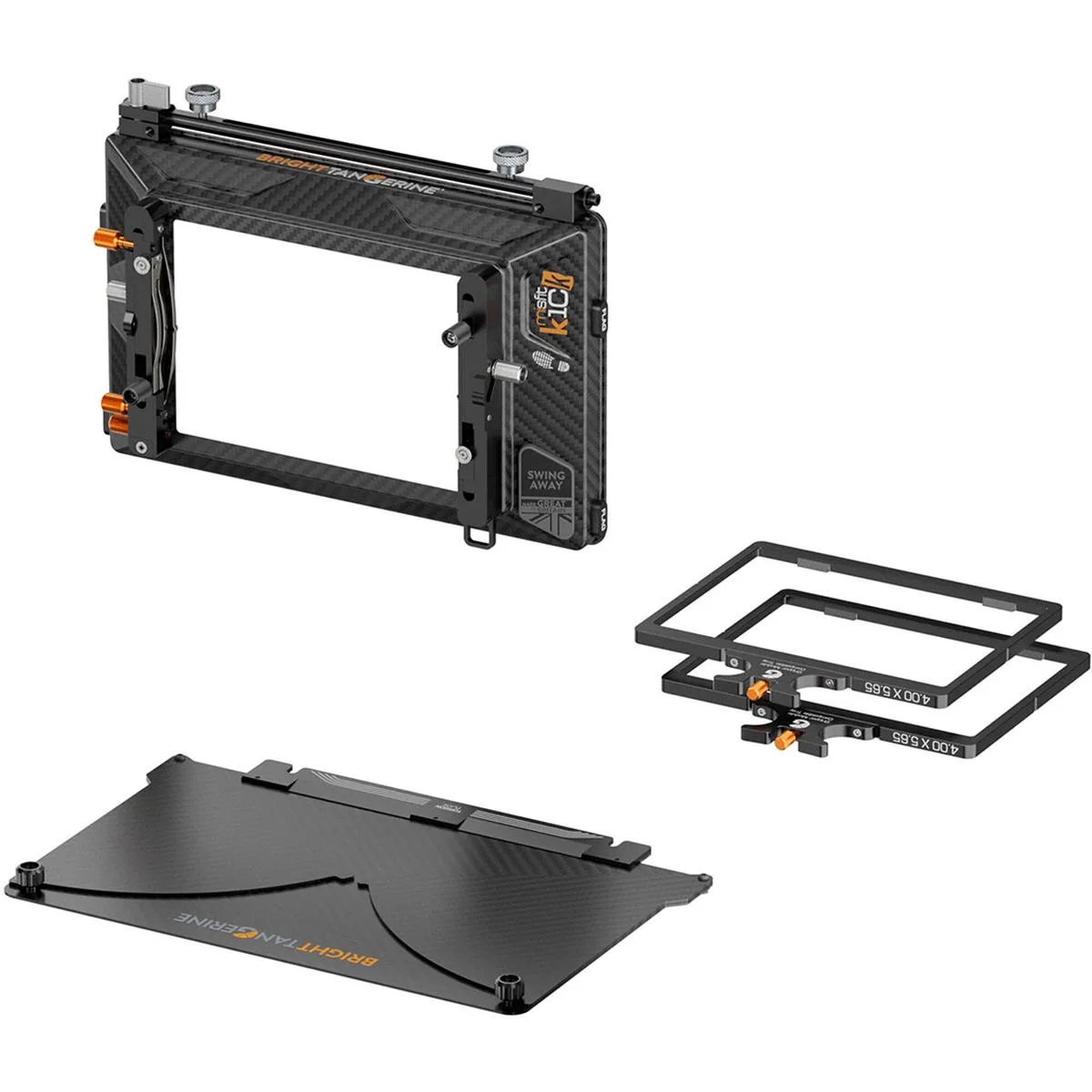 Carbon-fibre matte box with filter tray and top flag, silver and black finish