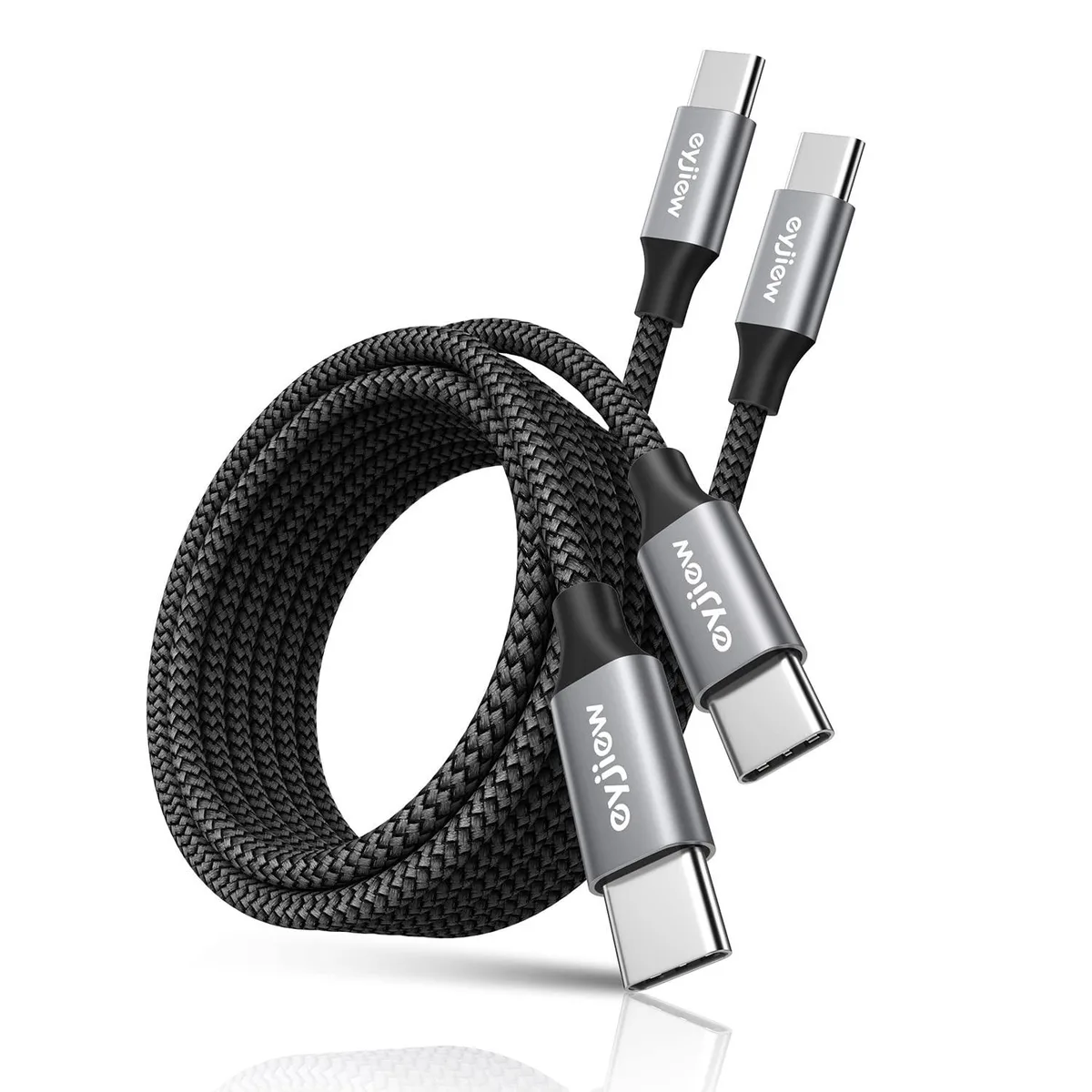  eyjiew USB-C to USB-C 2.0 Cable 12 ft 60W 2-Pack Black/Grey — product photo
