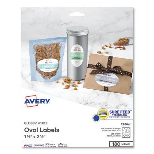 Avery Commercial Products Division Avery Commercial Products Division Oval Easy Peel Labels Glossy White 180 Pack AVE22804 — product photo