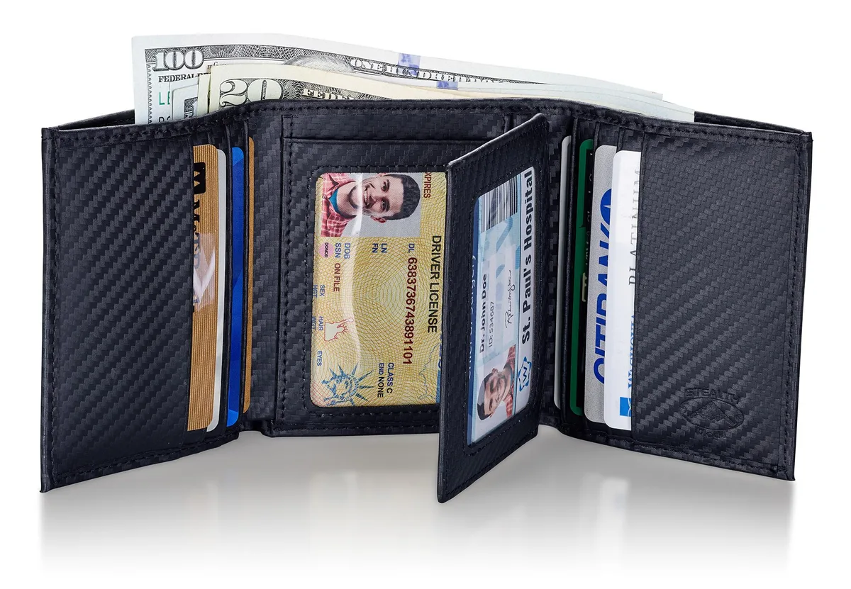 Stealth Mode Stealth Mode Leather Trifold RFID Wallet 11 Card Slots Carbon Fiber Black — product photo