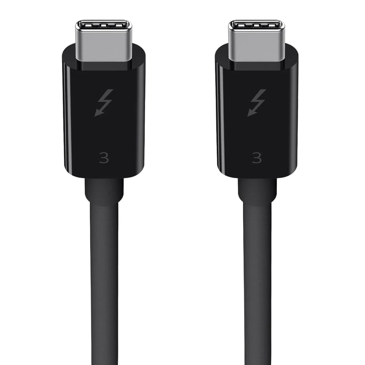 Black Thunderbolt 3 cable with USB-C connectors, 0.8 m length