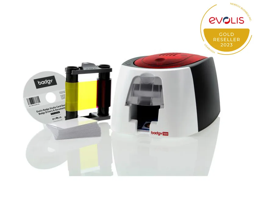 Evolis Evolis Badgy100 card printer 40 card feeder 45s color 16s mono 300 dpi 16 MB USB 2.0 — product photo