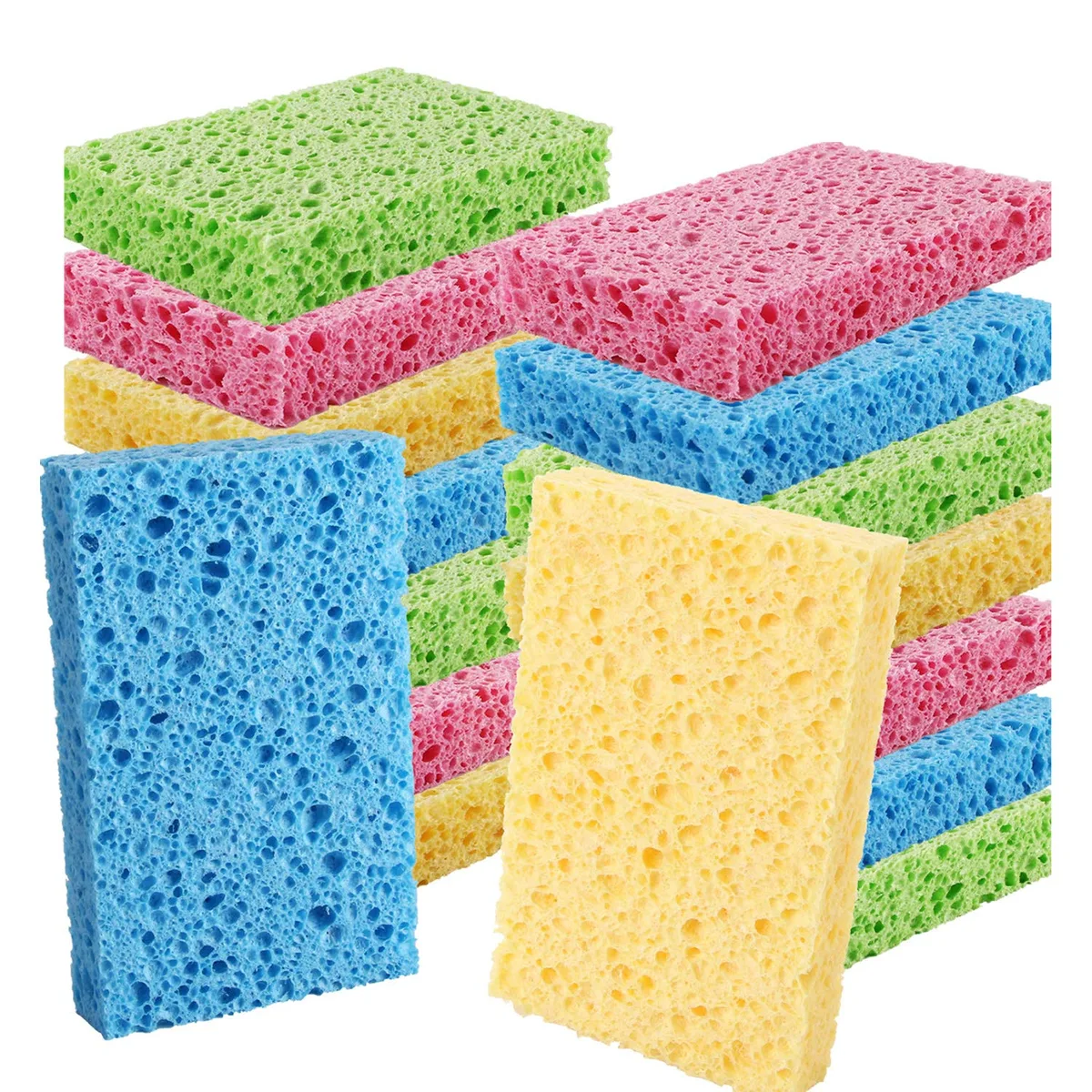 Sixteen compressed cellulose sponges in a rectangular pack