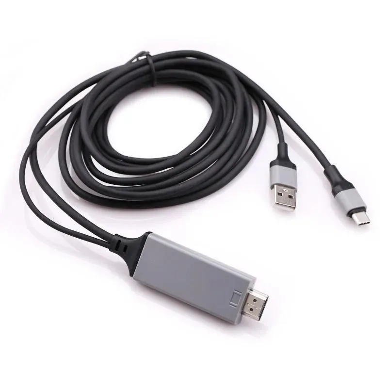 White two-metre USB-C to HDMI cable with black connectors