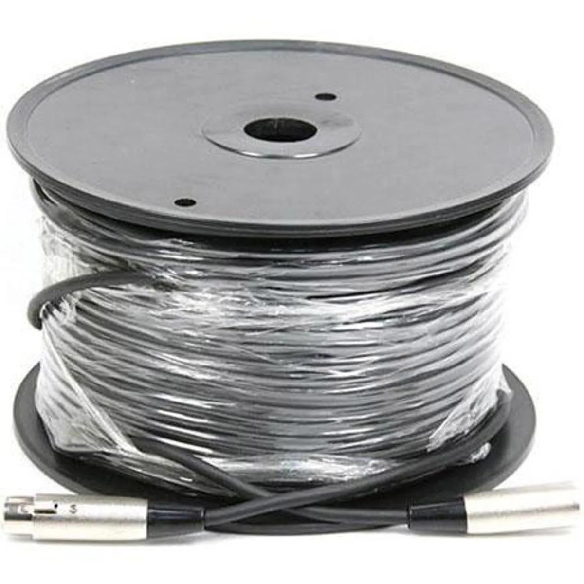 Coiled black cable with 5-pin XLR connectors at both ends