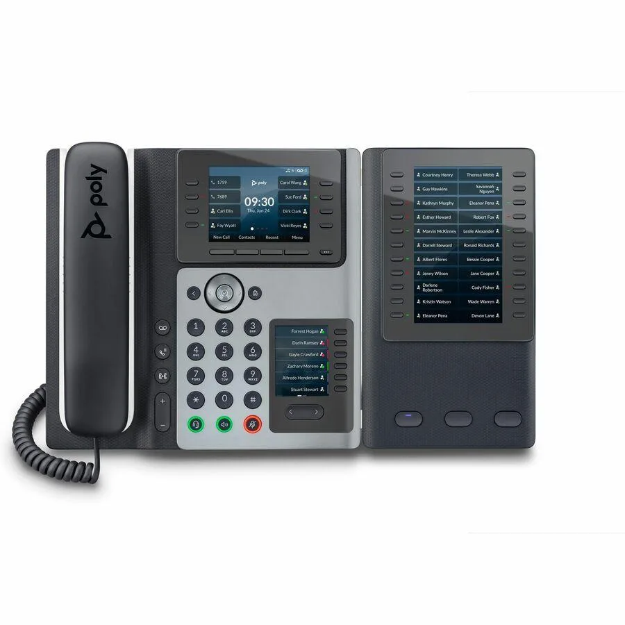 Poly Edge E450 IP desk phone, dark finish, dual screens, 14 line keys