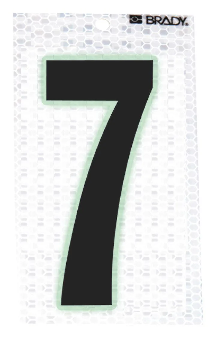 Sheet of ten die-cut vinyl number 7 labels silver retroreflective with glow border