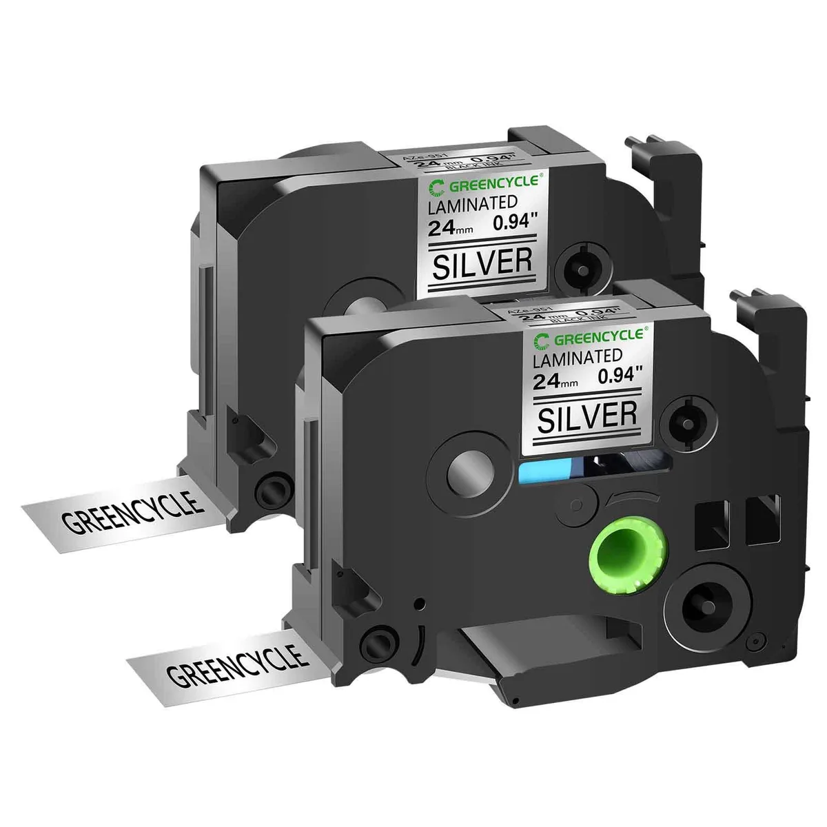 GREENCYCLE GREENCYCLE TZe-951 24mm 26.2ft Black on Silver laminated label tape 2-pack — product photo