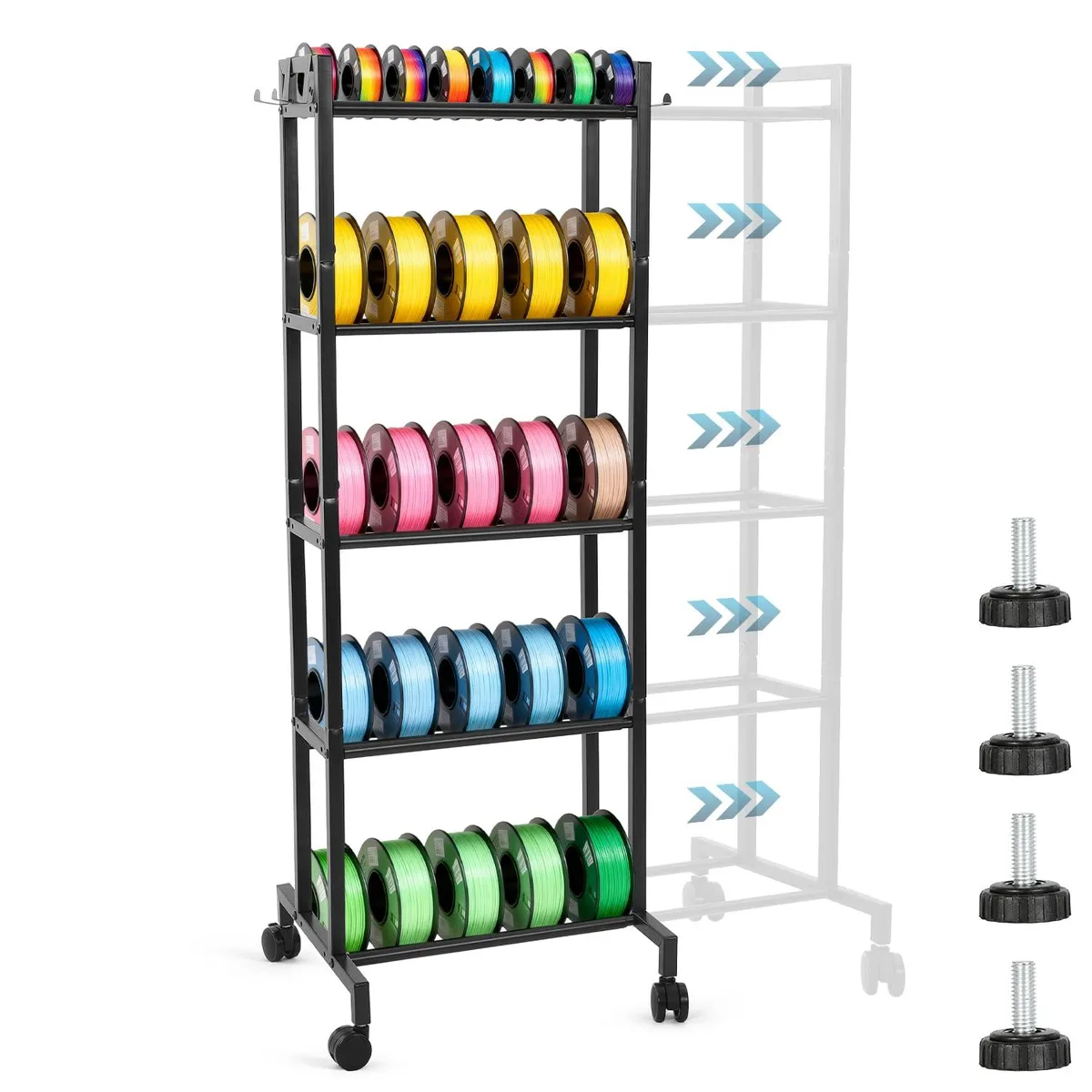 BFKK BFKK 3D Printer Filament Rack 18-31" Adjustable 5-Tier 55 Spools Shelf Only — product photo