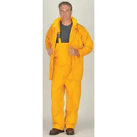 Yellow three-piece rain suit jacket bib overall detachable hood XL 150D rip-stop polyester PVC backing
