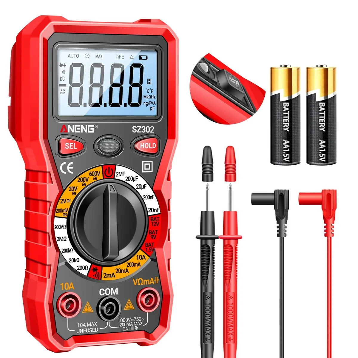  ANENG SZ302 Digital Multimeter with Backlit LCD — product photo