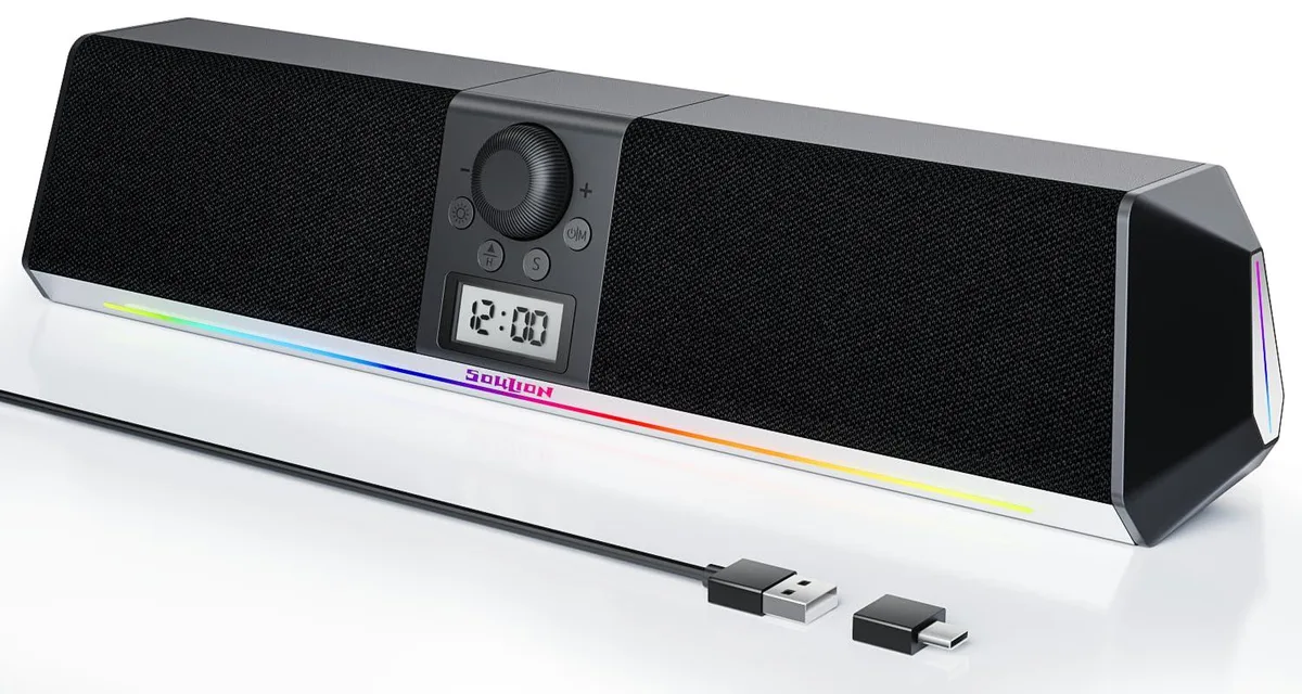  SOULION R80 2.0 Soundbar 10W USB Bluetooth Clock LED — product photo