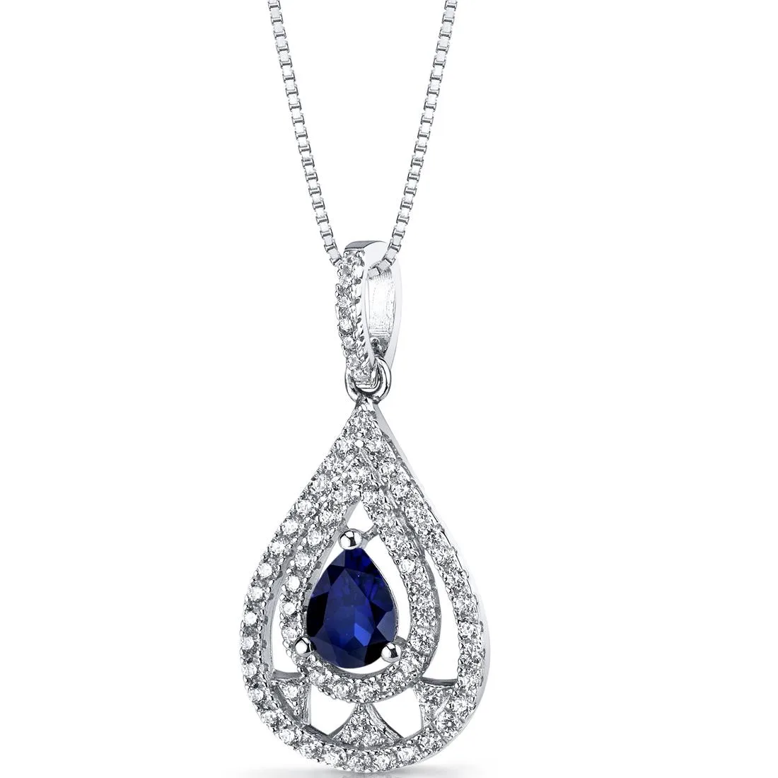 Oravo Oravo Blue Sapphire Chandelier Pendant Necklace Sterling Silver 1 Carat 18" SP11276 — product photo