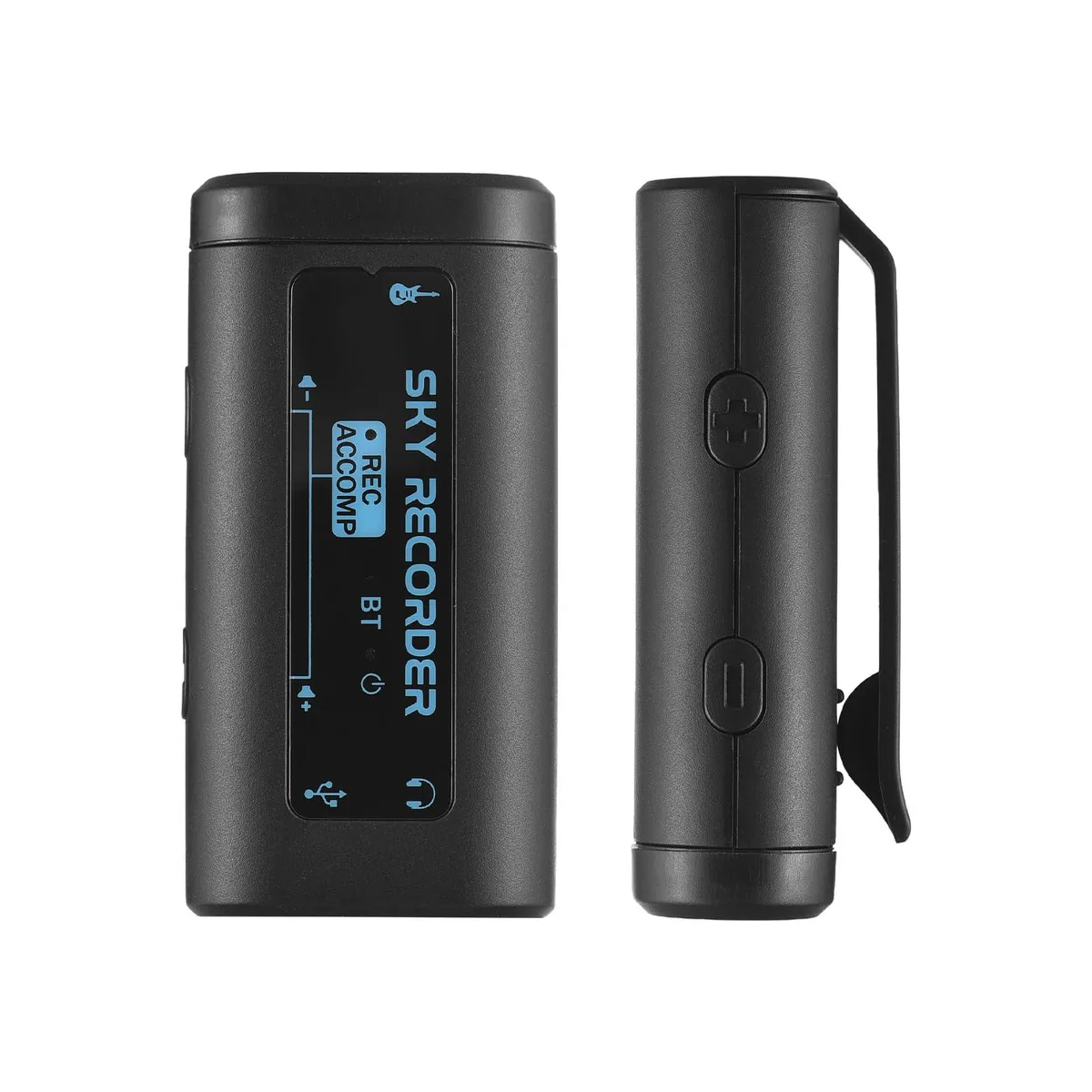 Small rectangular USB audio interface with clip-on design, Type-C port and 3.5mm jack