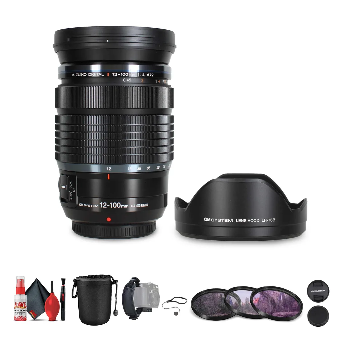 OM System OM System M.Zuiko Digital ED 12-100mm f/4 IS PRO Lens Bundle camera lens — product photo