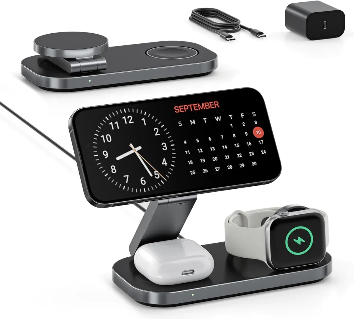 Luisport Luisport Keepro 3-in-1 Foldable Magnetic Wireless Charger Stand Black — product photo